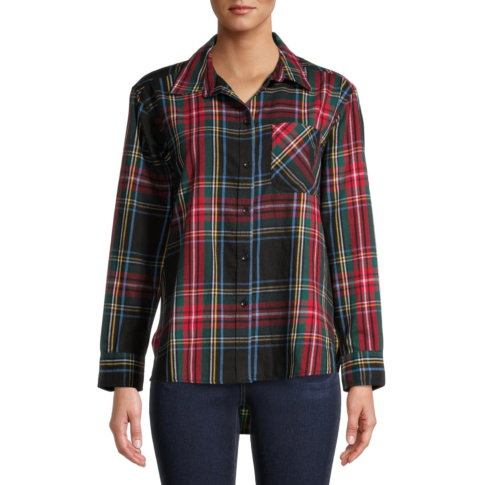 Time and Tru Women's Plaid Button Front Shirt | Walmart (US)