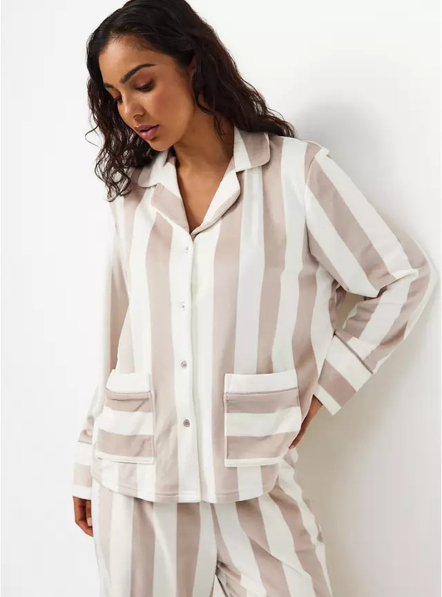 Buy Neutral Contrast Stripe Traditional Pyjamas XS | Pyjamas | Tu | Tu Clothing