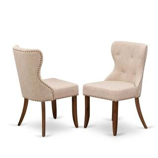 Walnut, Parsons Dining Chairs - Button Tufted Nailhead Trim Light Tan Linen Fabric Upholstered Ch... | The Home Depot