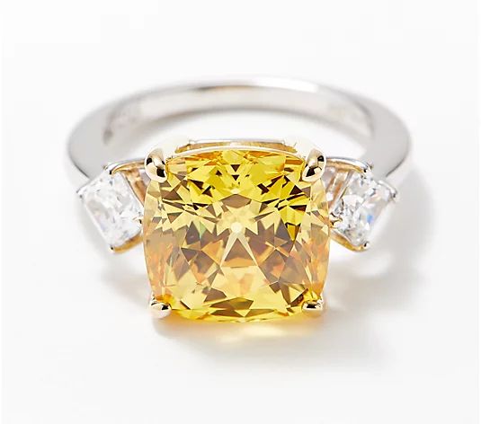 Diamonique Simulated Canary Yellow Diamond Ring, Platinum Clad - QVC.com | QVC