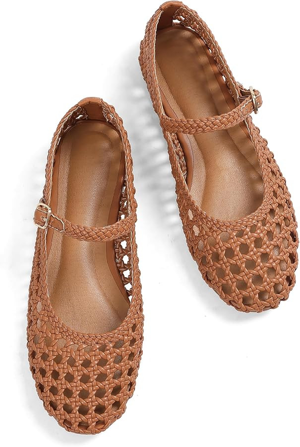 Woven Ballet Flats for Women Round Toe Mesh Flats Buckle Strap Flat Shoes Comfortable Mary Jane D... | Amazon (US)