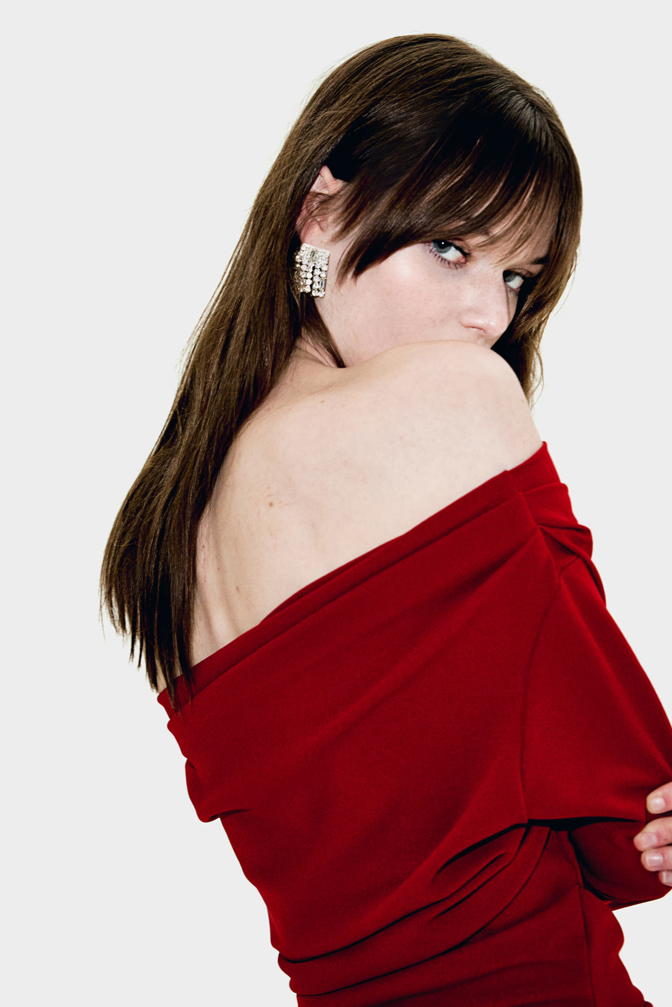 Draped off-the-shoulder dress - Dark red - Ladies | H&M GB | H&M (UK, MY, IN, SG, PH, TW, HK)