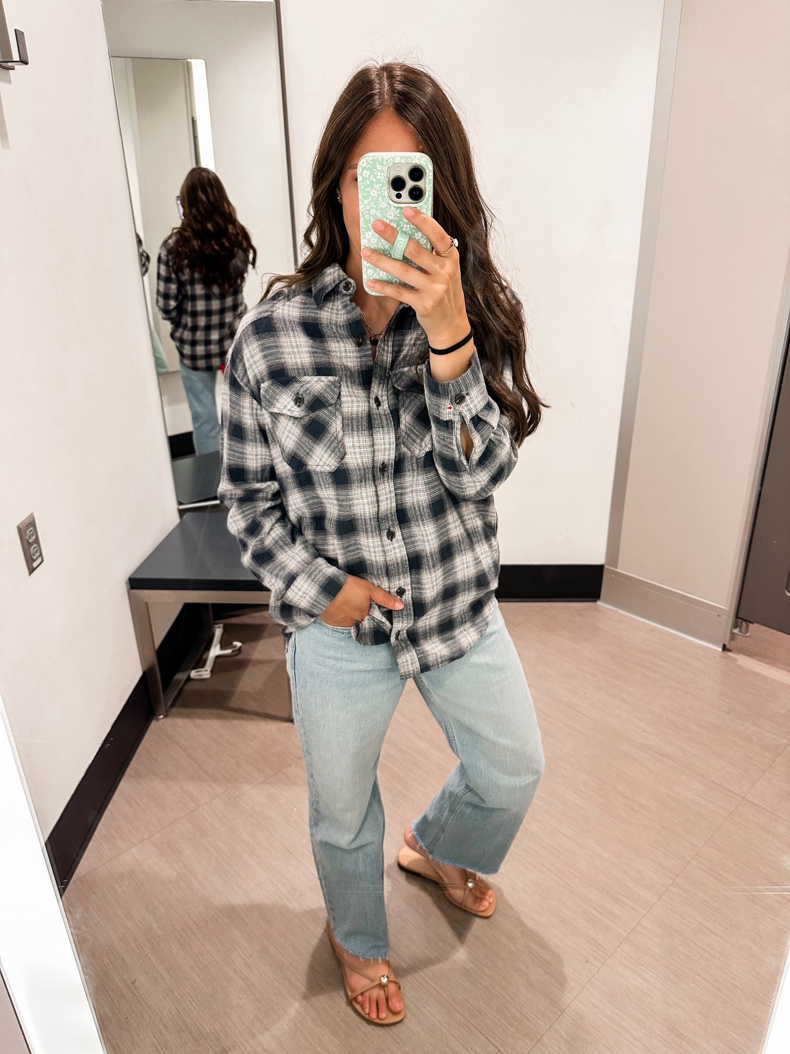 Target new fall flannels. Wearing xxs it has pockets! 
Denim tts xshort
Sandals tts 

#LTKStyleTip #LTKFindsUnder100 #LTKFindsUnder50