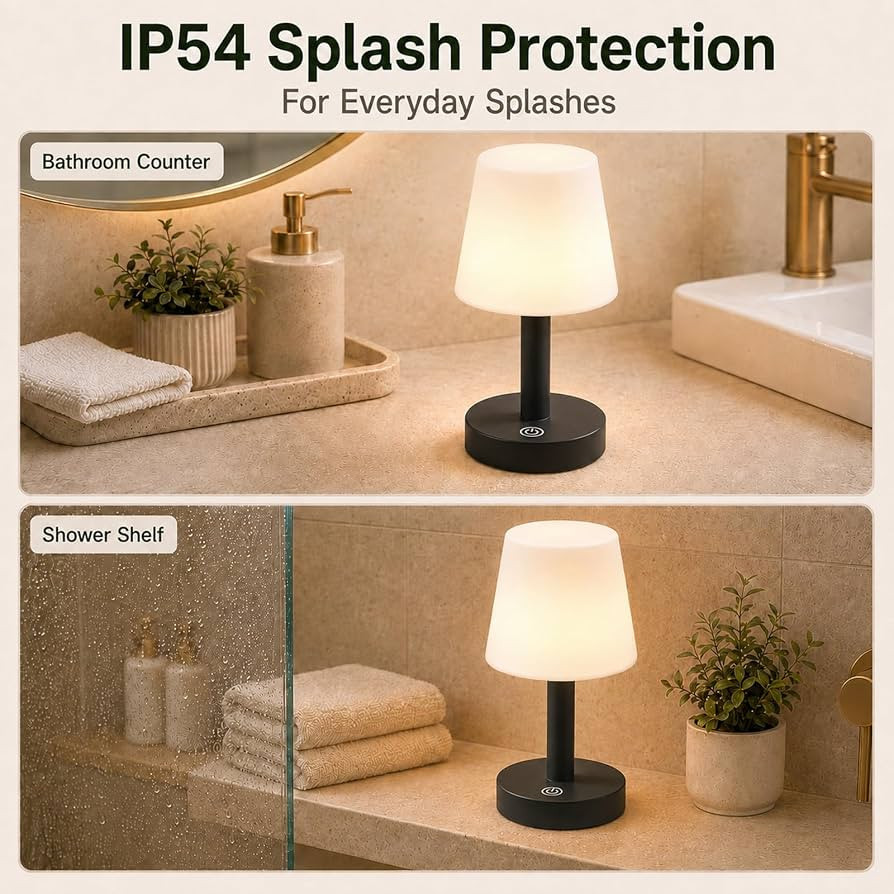 Rechargeable Table Lamp, Mini Cordless Shower Lamp for Bathroom, IP54 | Amazon (US)