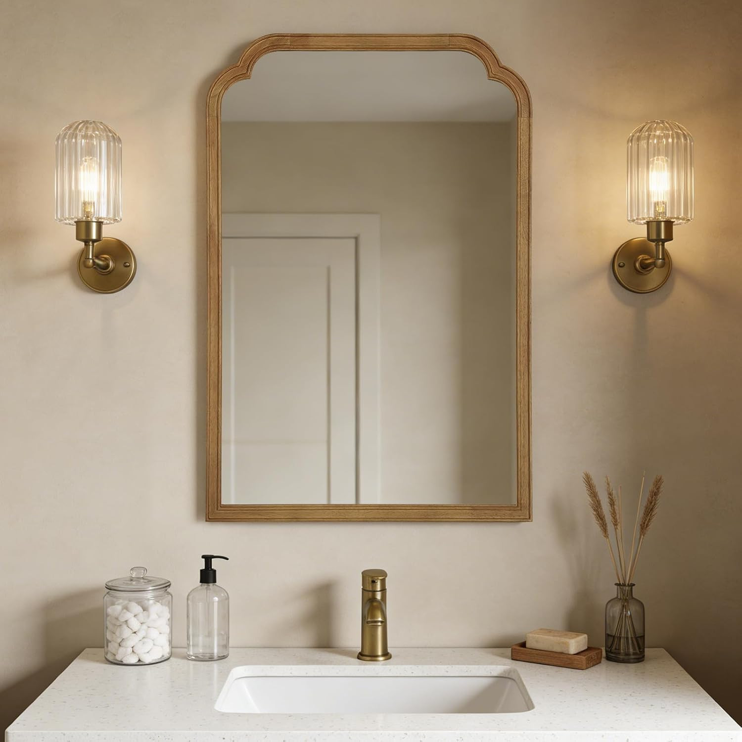 24" x 36" Natural Wood Mirror for Wall Mounted, Rustic Wood Frame Wall Mirrors Decorative for Living Room or Bathroom Mirror (Natural Color) | Amazon (US)
