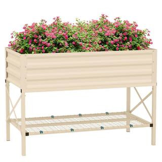 Outsunny 41 in. x 20.5 in. x 10.25 in. Cream White Galvanized Steel Raised Garden Bed 84H-032V00C... | The Home Depot