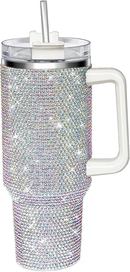 40oz Tumbler with Handle-Glitter Rhinestones Tumbler Bling Cups Stainless Steel Water Bottle Diam... | Amazon (US)