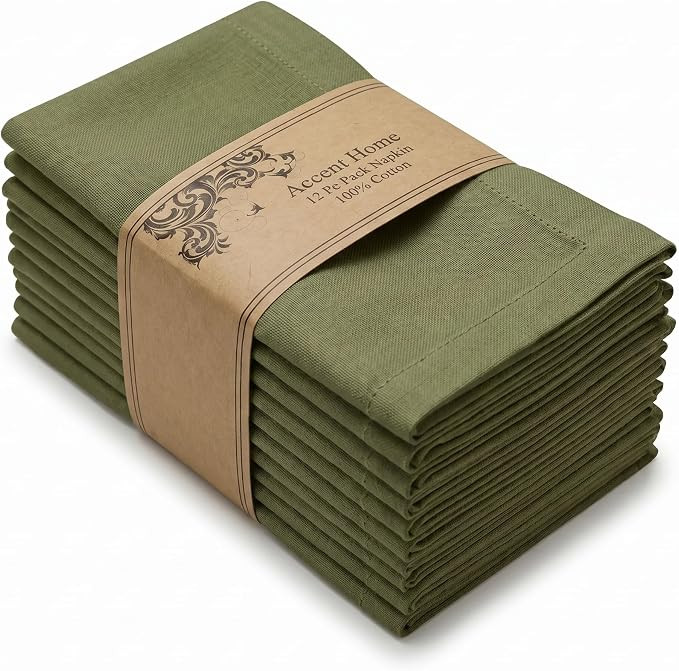 Accent Home Olive Green Cotton Cloth Napkins Set of 12 Soft & Reusable | Amazon (US)