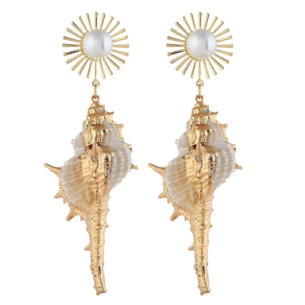 Shell Conch Earrings, Ocean Conch Seashell Dangle Earrings for Women, Bohemian Pearl Seashell Lon... | Amazon (US)