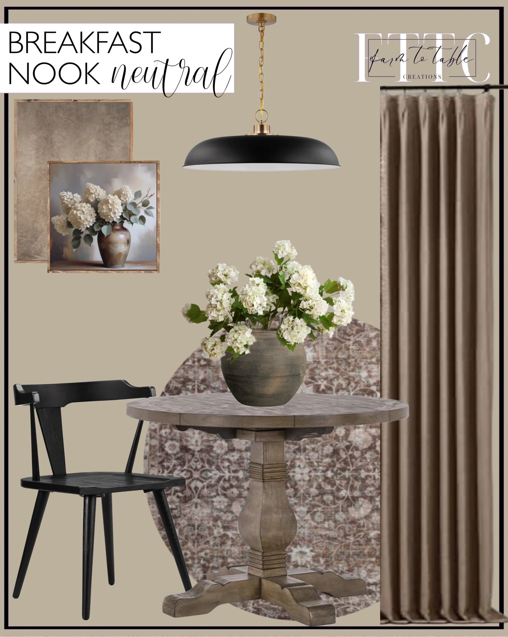 Breakfast Nook Finds. Follow @farmtotablecreations on Instagram for more inspiration.

Kinston Solid Wood Pedestal Dining Table. POLY & BARK Enzo Oak Wood Black Dining Room Chair. Large Round Pendant. Loloi Josie Earth Natural Washable Rug. TwoPages Curtains Rust Brown. Hydrangea Harmony. Rustic Vase Vintage Clay Pottery. Faux Snowball Flower in Cream/Green. Brown Velvet Abstract Framed Art. 

Spring Decor | Entryway Decor | Bedroom Furniture | nightstands | Home Decor| Fireplace Decor | Spring Refresh |  Bedroom Finds | Neutral Stems | Spring Stems | Bookshelf Decor | Bedroom Space | Cozy Corner | Bathroom | Curated Entryway | Spring  Decor | End of Year Clearance | Trending Decor | Viral Decor  | Coffee Table Decor | Neutral Decor | Stem Sale | Target Finds | Skinny Bench | Bedroom | Living Room | Breakfast Nook | Amazon Home | Target Sale | Loloi Rugs | Magnolia Home | console table | console table styling | faux stems | entryway space | front porch decor | neutral decor | entryway decor | cozy home | affordable decor |  home decor | home inspiration | console styling | entryway rug | cozy moody home | moody home decor | neutral home | bathroom decor | living room | spring decor | Hearth & Hand | Studio McGee | 2025 Home Trends | trending home | Crate&Barrel 



#LTKHome #LTKFindsUnder50 #LTKSaleAlert
