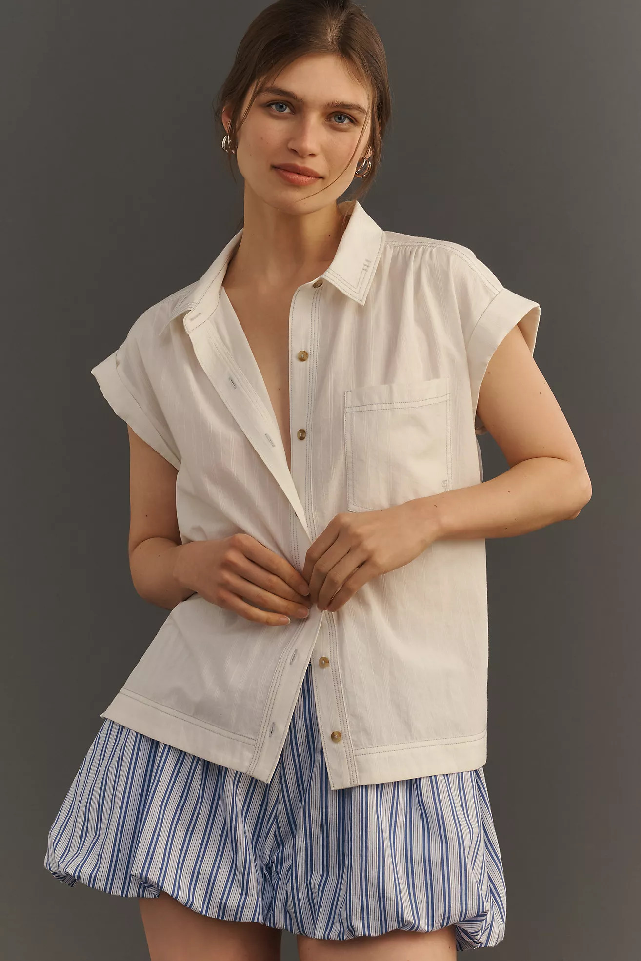 Pilcro Short-Sleeve Buttondown Shirt | Anthropologie (US)