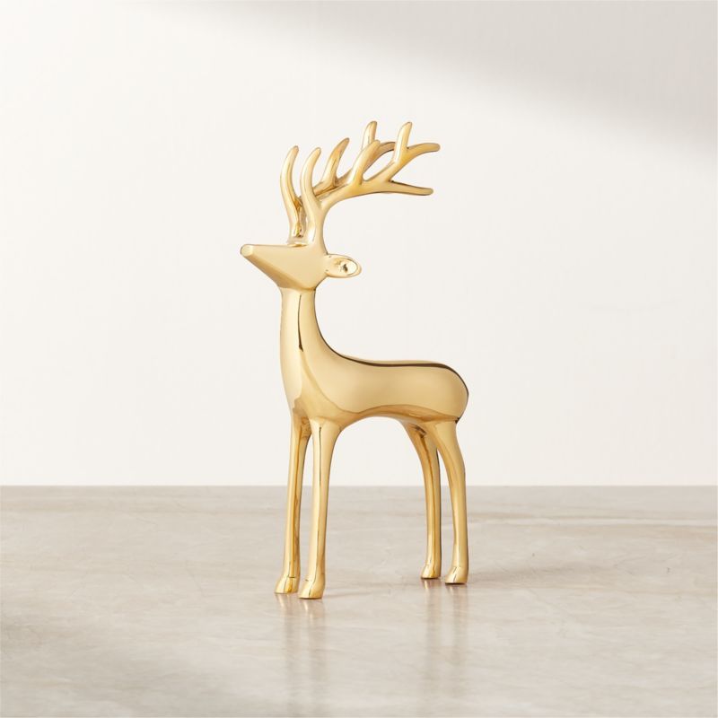 Small Brass Holiday Reindeer Decoration 8" + Reviews | CB2 | CB2