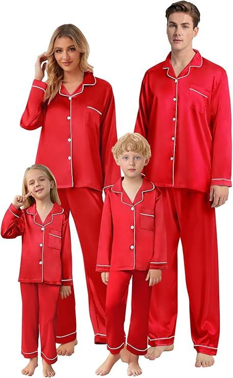 Schbbbta Christmas Family Silk Pajamas Matching Sets Long Sleeve Pj Set Satin Button Down Holiday... | Amazon (US)