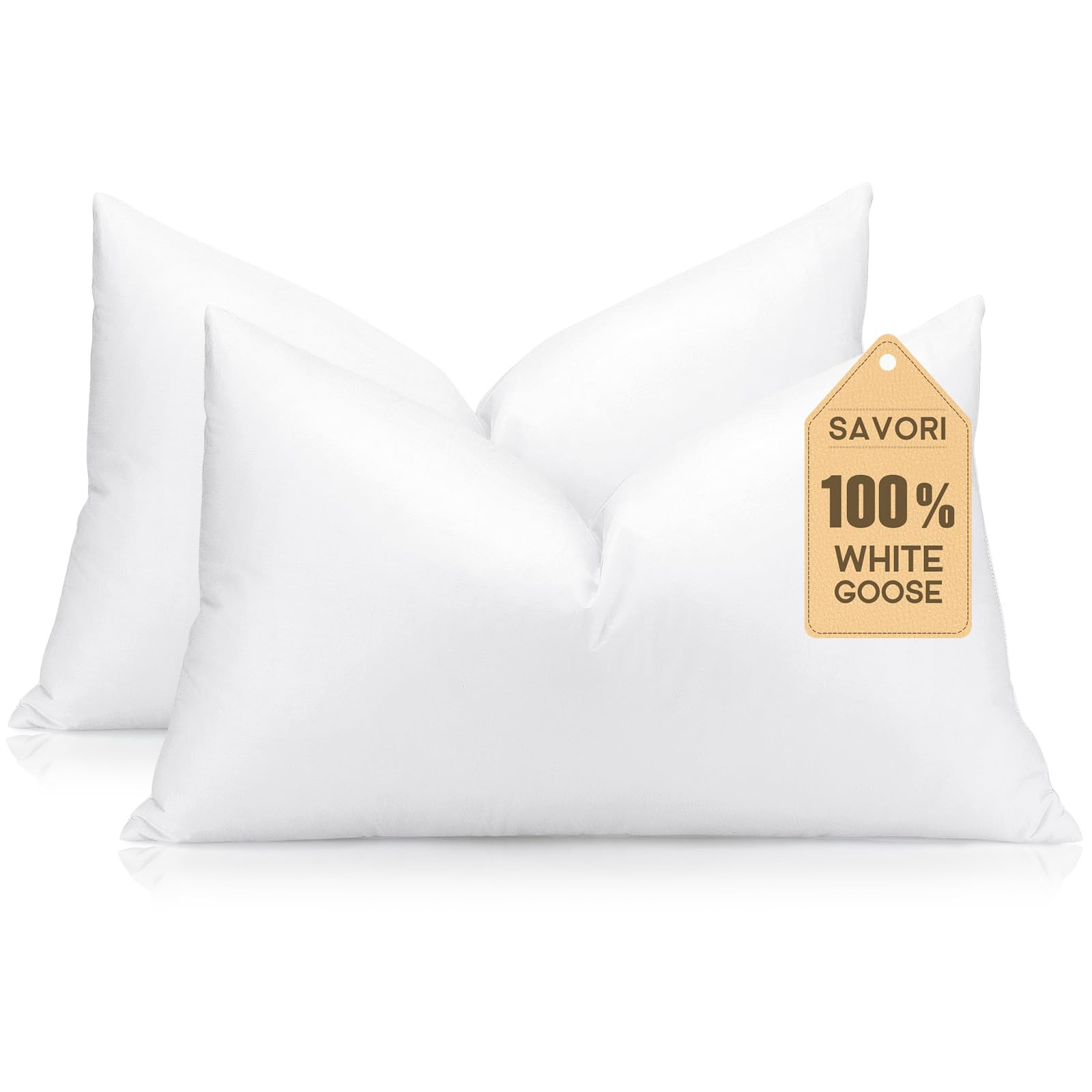 SAVORI Set of 2 Down and Feather Throw Pillow Inserts 12x20 Soft Fluffy Pillow Inserts with 100% ... | Amazon (US)