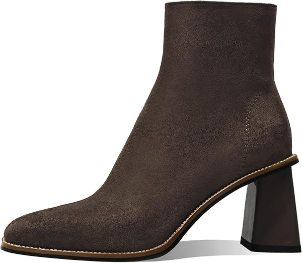 Womens Ankle Boots Chunky Mid Heel Booties Retro Square Pointed Toe Side Zipper Short Boots Heele... | Amazon (US)