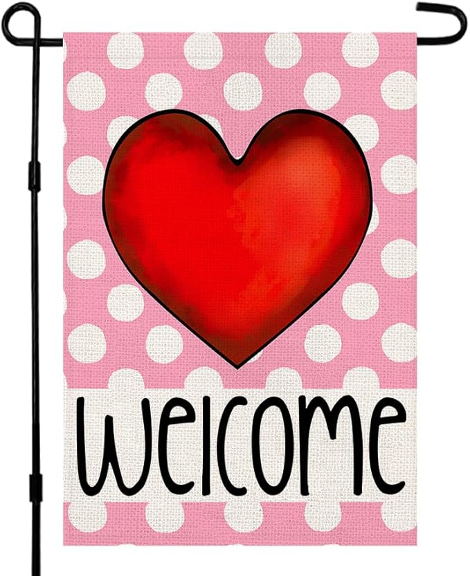 Valentines Day Garden Flag 12×18 Inch Vertical Double Sided Valentine Love Heart Welcome Flag fo... | Amazon (US)