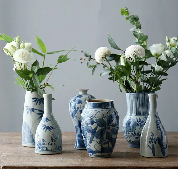 Chinese Oriental Blue White Hand Painted Porcelain Vase, Handmade Antique, Home Decor | Etsy (US)