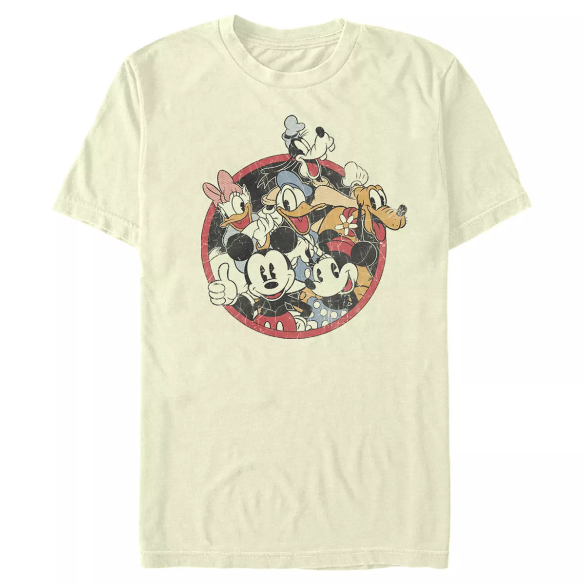 Men's Mickey & Friends Retro Group Shot  T-Shirt - Beige - Large | Target