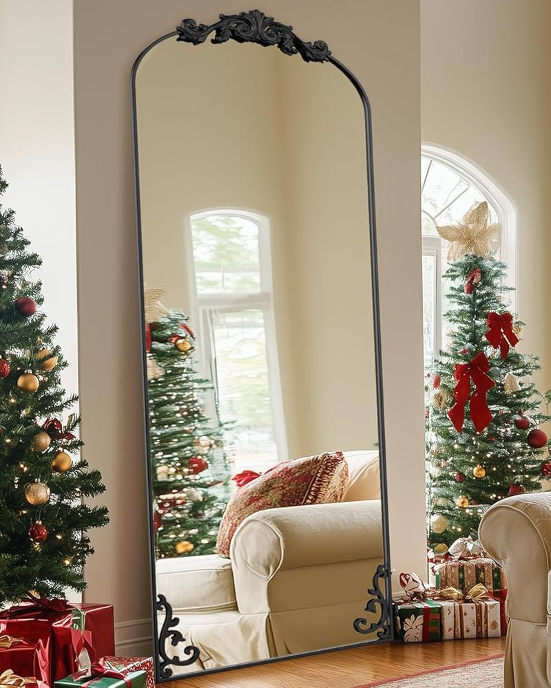 Full Length Mirror, 71"x28" Floor Mirror with Carved Metal Frame & Bottom Art Carved, Full Body M... | Amazon (US)