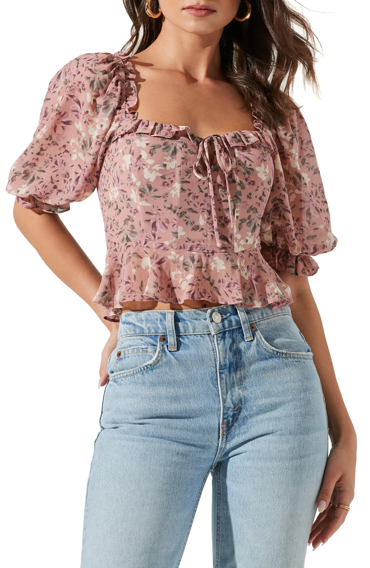 ASTR the Label Puff Sleeve Crop Blouse | Nordstrom | Nordstrom