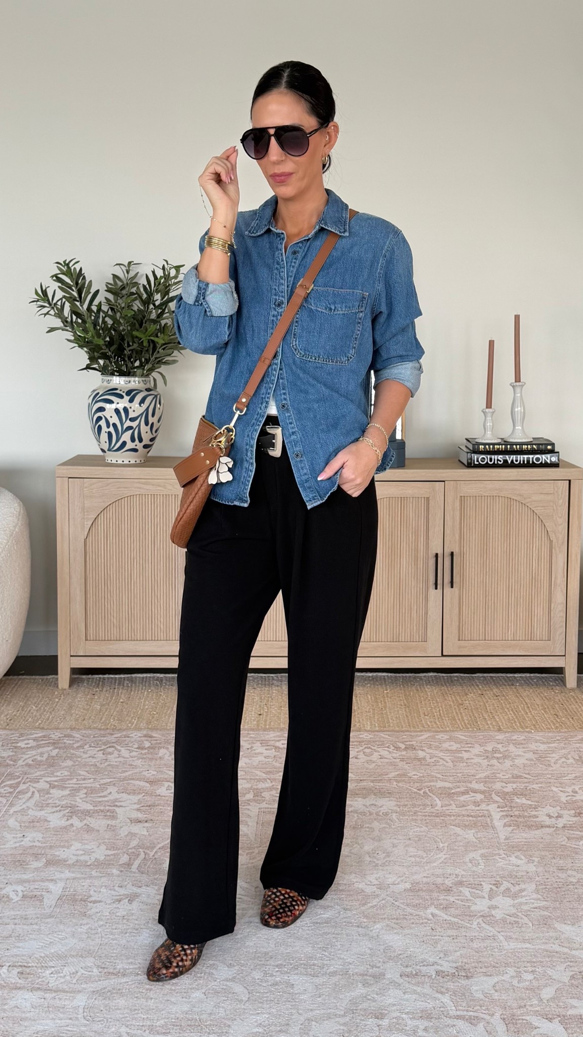 No wrinkle amazon pants - comes in multiple colors and lengths - small tall 
Button down - small 
Sweater small 
Button down - medium 

#ltkover40
#LTKU #LTKTall #LTKSaleAlert