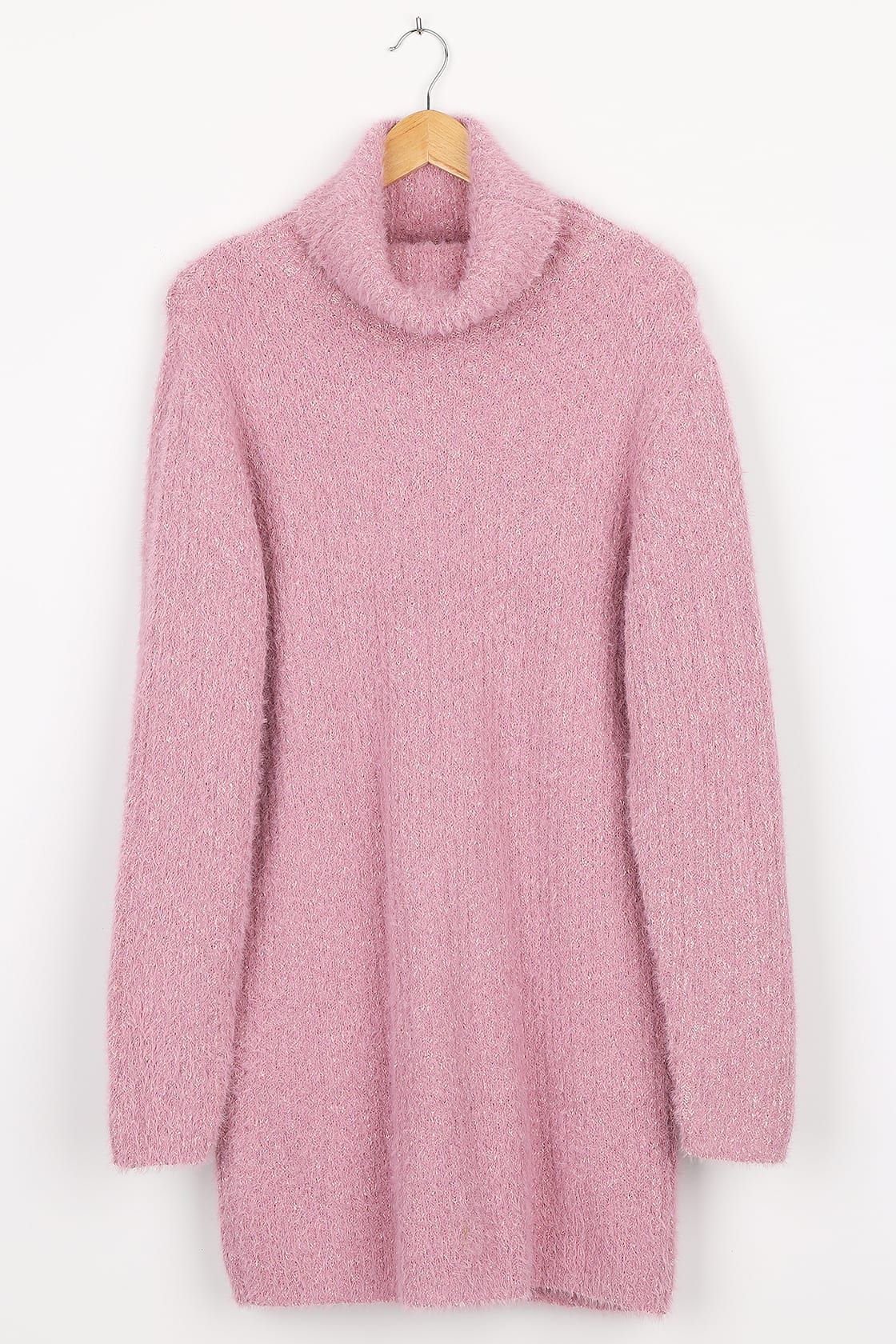 Sweet Whispers Mauve Multi Eyelash Knit Turtleneck Sweater Dress | Lulus (US)
