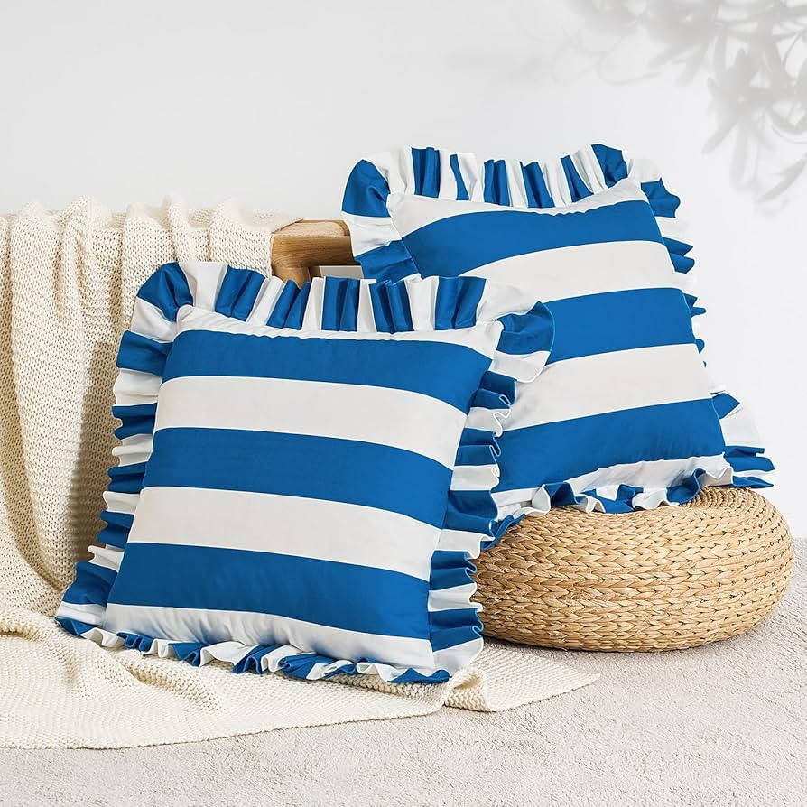 MONDAY MOOSE Decorative Throw Pillow Covers, Set of 2 Water-Resistant Striped Design with Ruffle ... | Amazon (US)