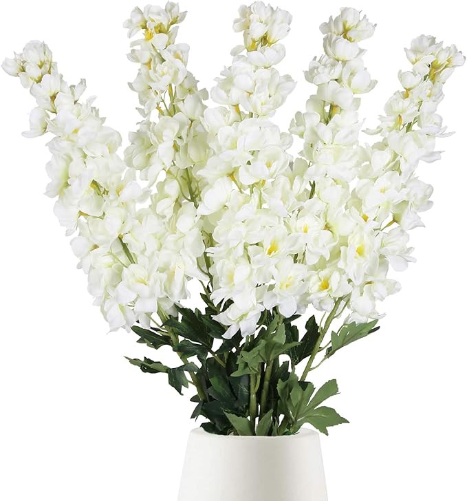 White Delphinium Artificial Flowers,5PCS Faux Larkspur Flowers 39" Long Stem Silk Flowers for Tal... | Amazon (US)