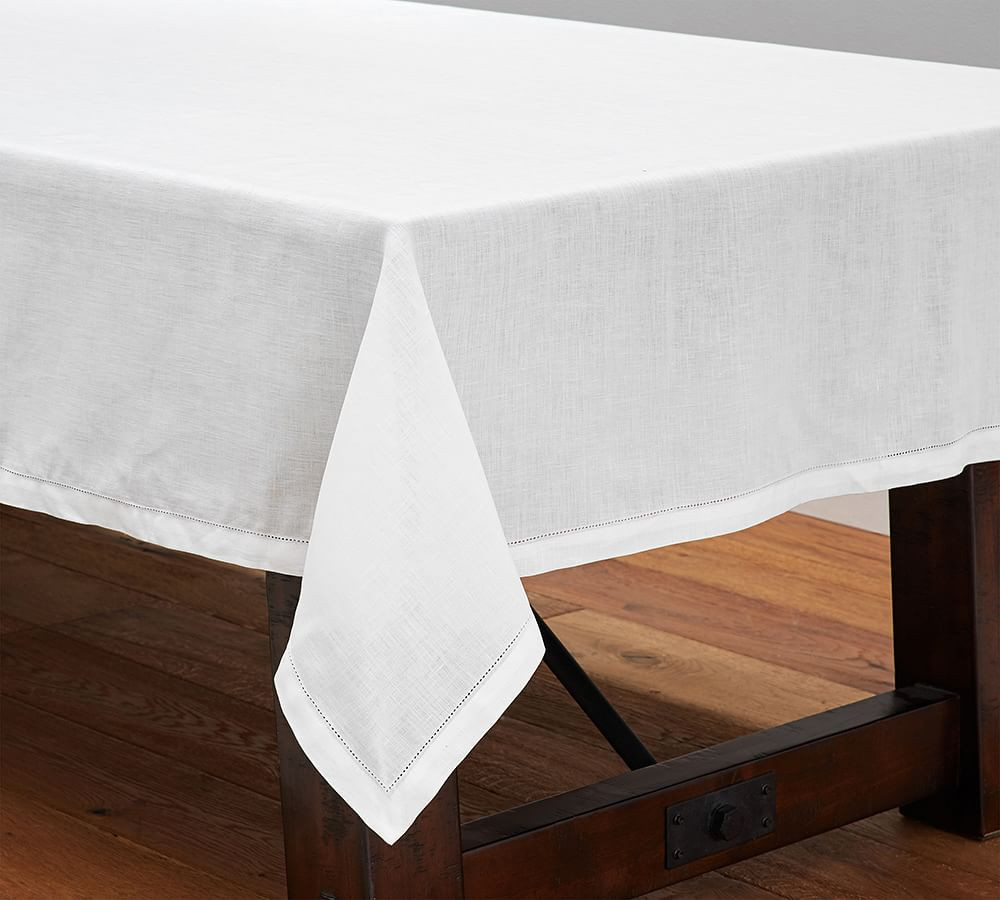 Classic Belgian Flax Linen Hemstitch Tablecloth | Pottery Barn (US)