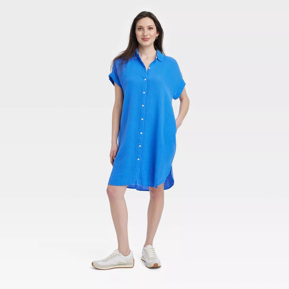 Women's Short Sleeve Mini Shirtdress - Universal Thread™ Blue XS | Target