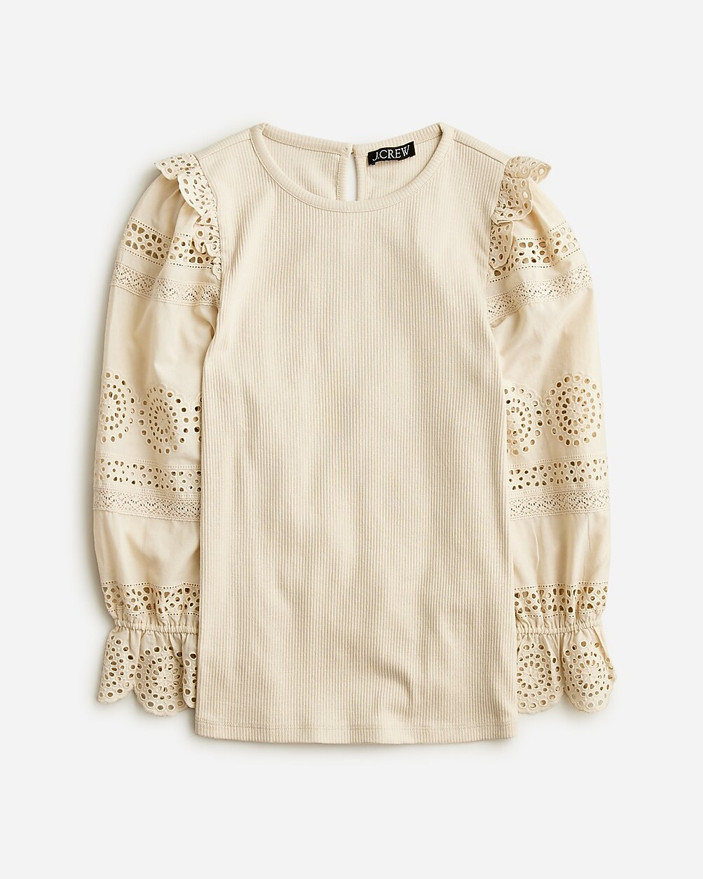 Ruffle-trim eyelet top in vintage rib | J. Crew US