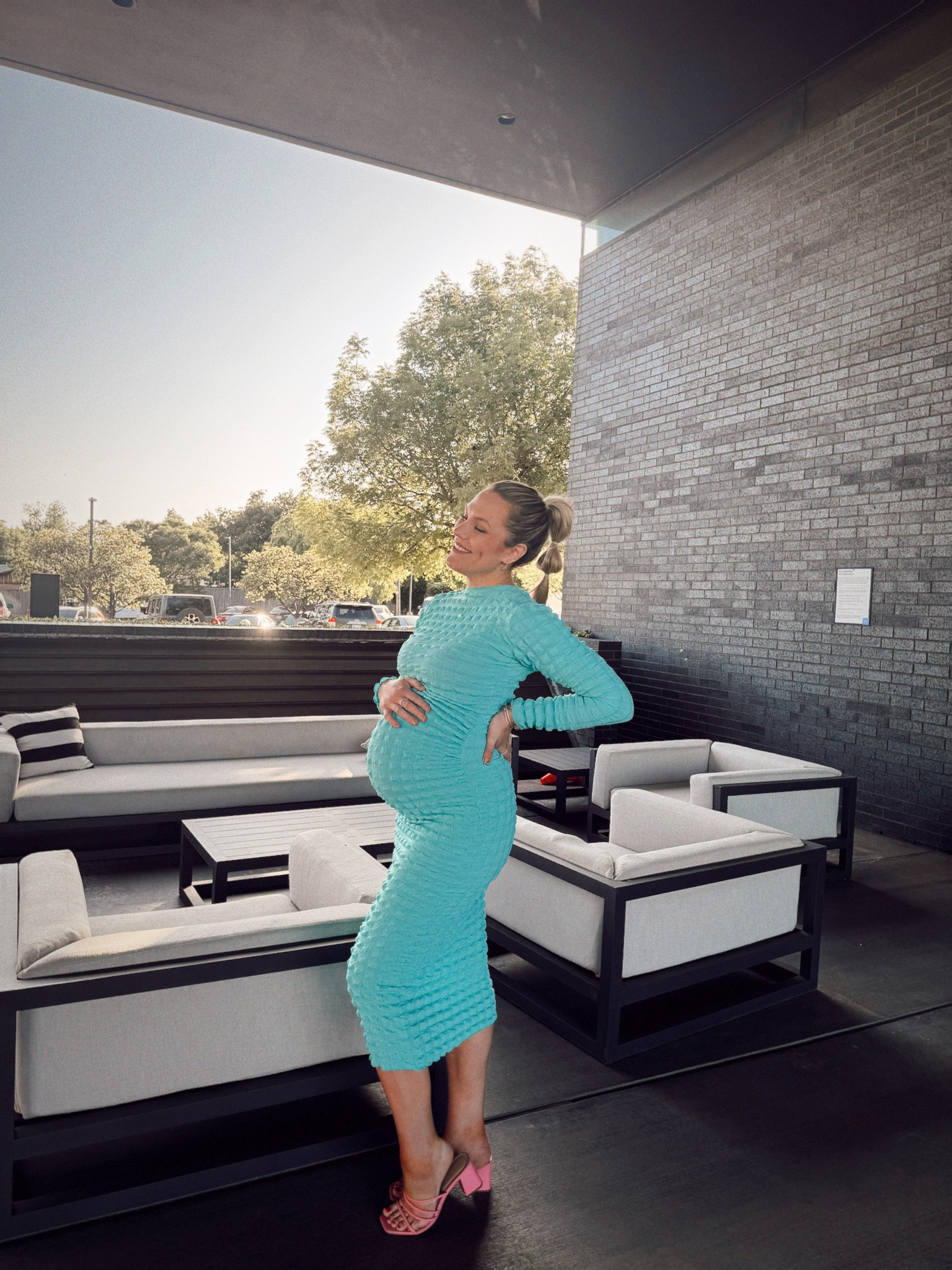 Bubble fabric is bringing out my early 2000s girl vibes 🤍✨ 

Linking my bubble maternity dress! This color is sold out but there are several still in stock and on sale! 

#LTKBump #LTKSaleAlert