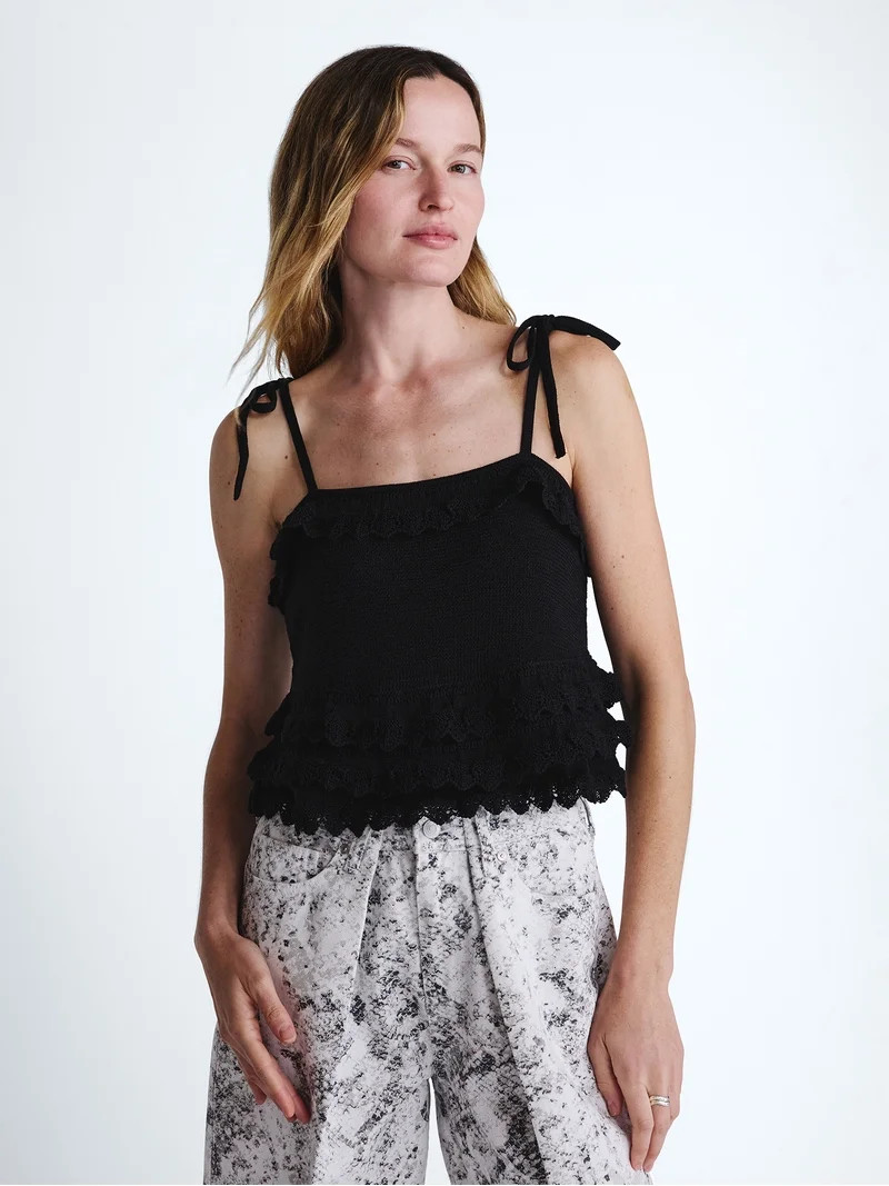 Scoop Women's Tie Ruffle Sweater Tank, Sizes XS-XXL | Walmart (US)
