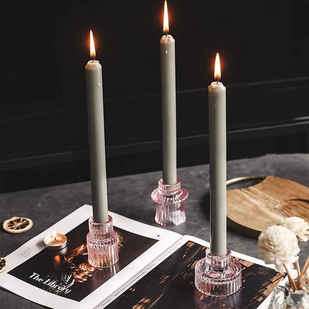 GlrYer Candlestick Holders Set of 3 for Taper Candles, Tealight Candles, Glass Pink Decorative Ca... | Amazon (US)