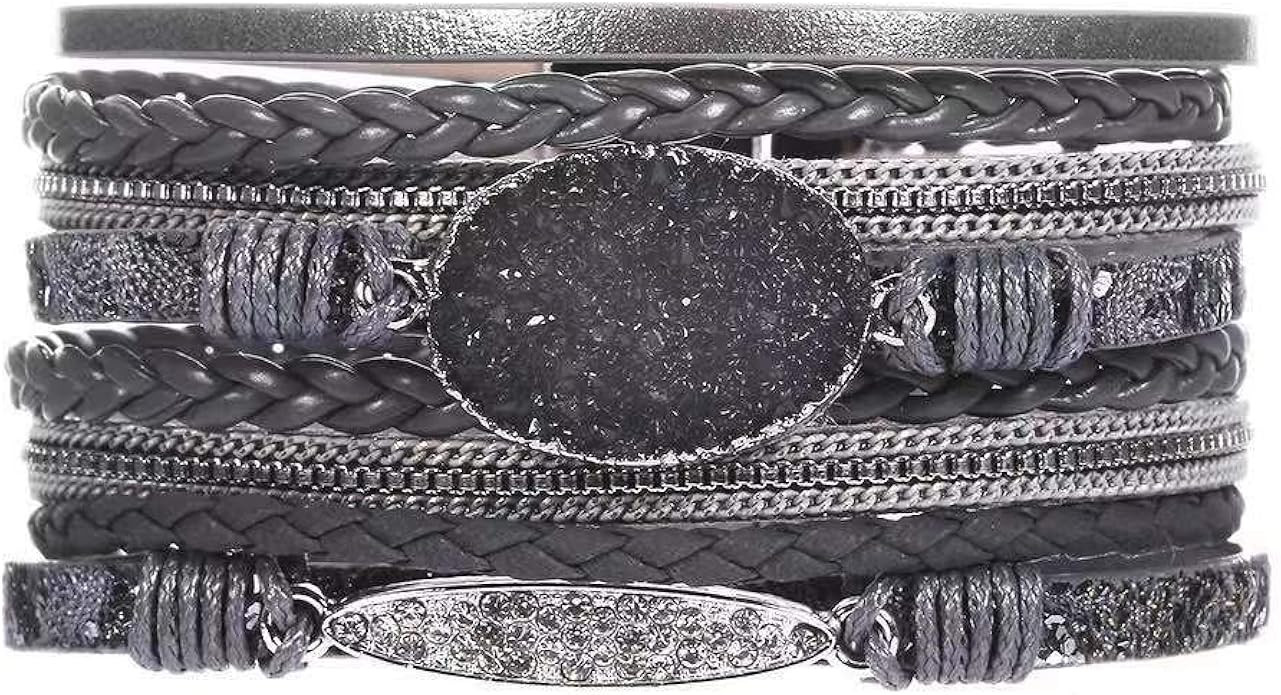 VONRU Leather Cuff Bracelets for Women - Charm Boho Handmade Braid Wrap Bracelets Wristbands Casu... | Amazon (US)