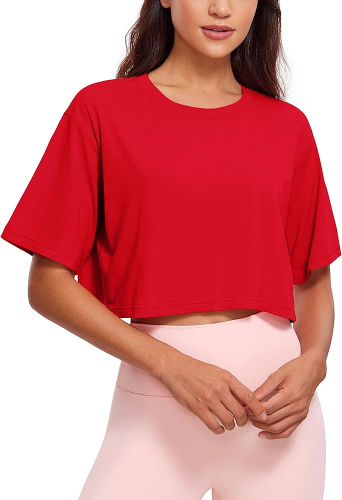 CRZ YOGA Women's Pima Cotton Workout Crop Tops Short Sleeve Yoga Shirts Casual Athletic Running T... | Amazon (US)