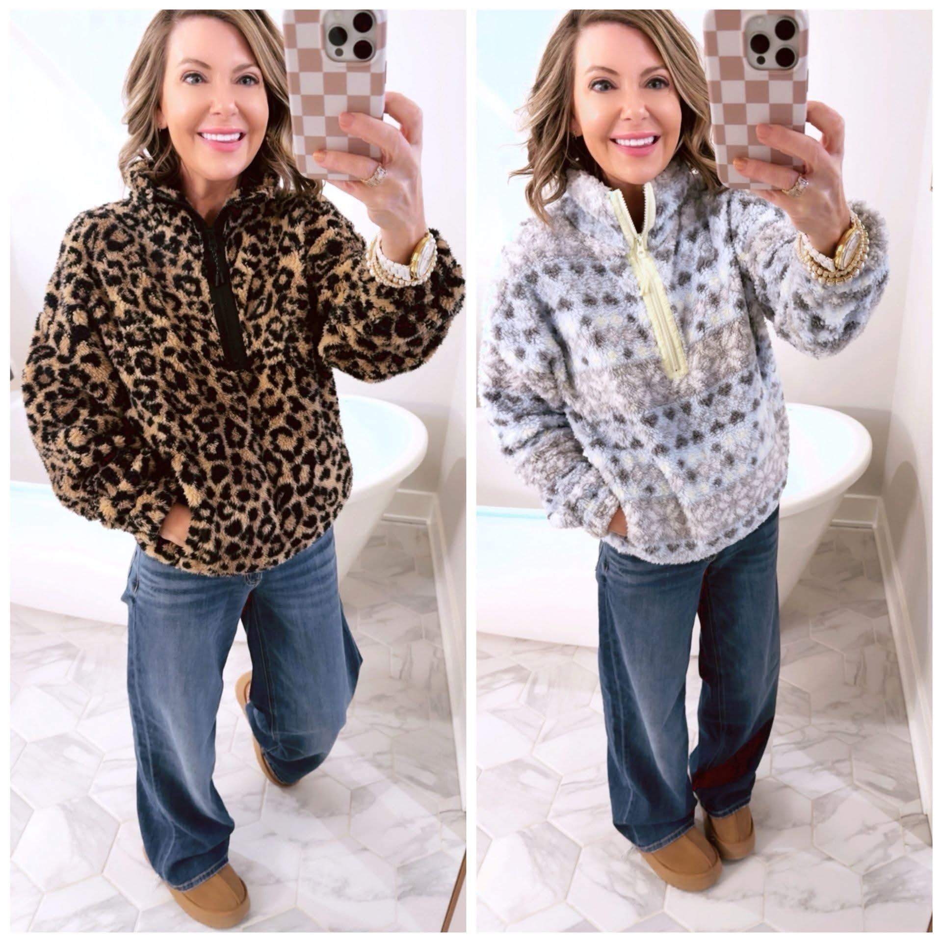 Good Morning! Happy 🐫day☀️Have a favorite here? Same exact top, just a different print! 

Both of my fleece zip ups are under $11! 

I finally tried the American Eagle dreamy drape wide leg jeans and they are amazing! Got them last Friday and have worn them everyday since!! Lightweight and stretchy! 

Dropping 🔗 👇to


#LTKdayinmylife #LTKSeasonal #LTKHoliday