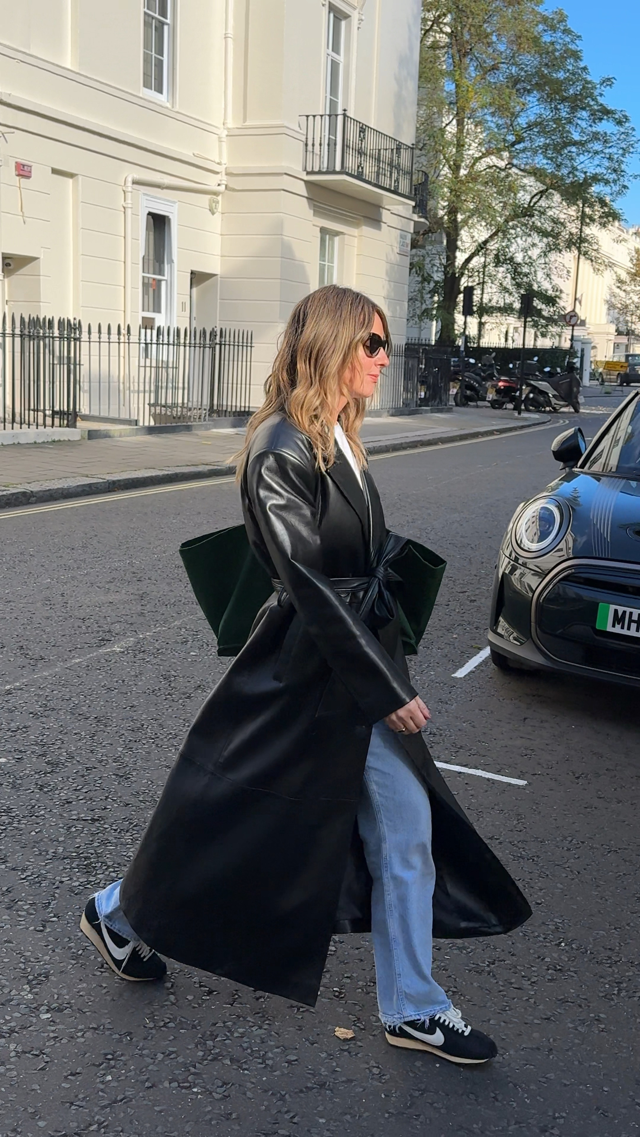 Faux Leather Trench, good denim + Nikes | Fall outfit | weekend outfit inspiration | the row bag | leather | New York outfit | London style 

#LTKautumn #LTKstyletip #LTKuk