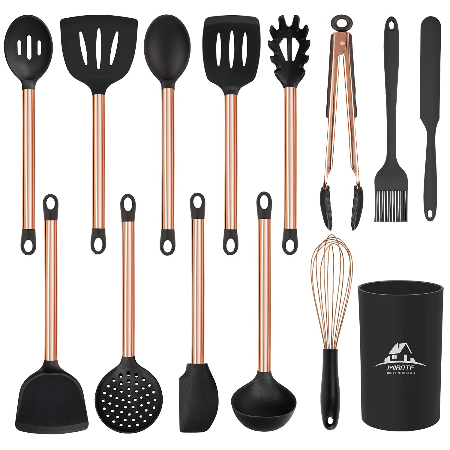 14 Pcs Kitchen Utensils Set with Holder, Silicone Cooking Kitchen Utensils Set Non-stick Heat Resist | Amazon (US)