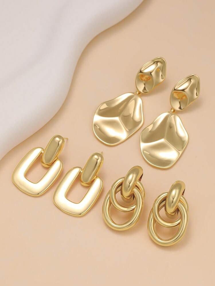 3 Pairs Fashion Stainless Steel Women's Large Personalized Style Jewelry | SHEIN