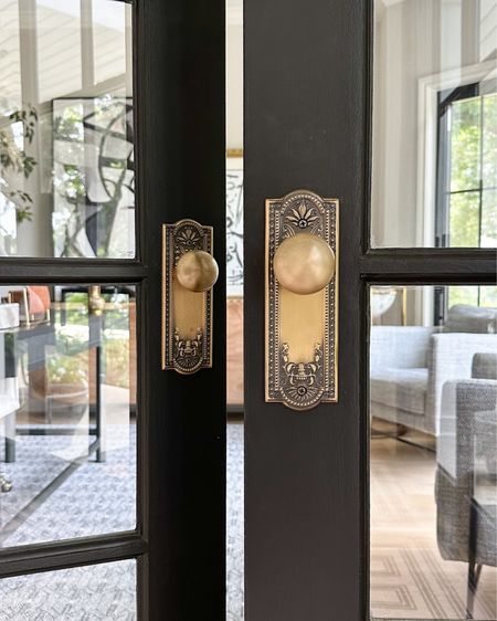Vintage inspired antique brass doorknobs on our office French doors! These are lighter than the online photo, this is a pretty accurate depiction in natural light. The color is beautiful!

#LTKsalealert #LTKhome #LTKstyletip