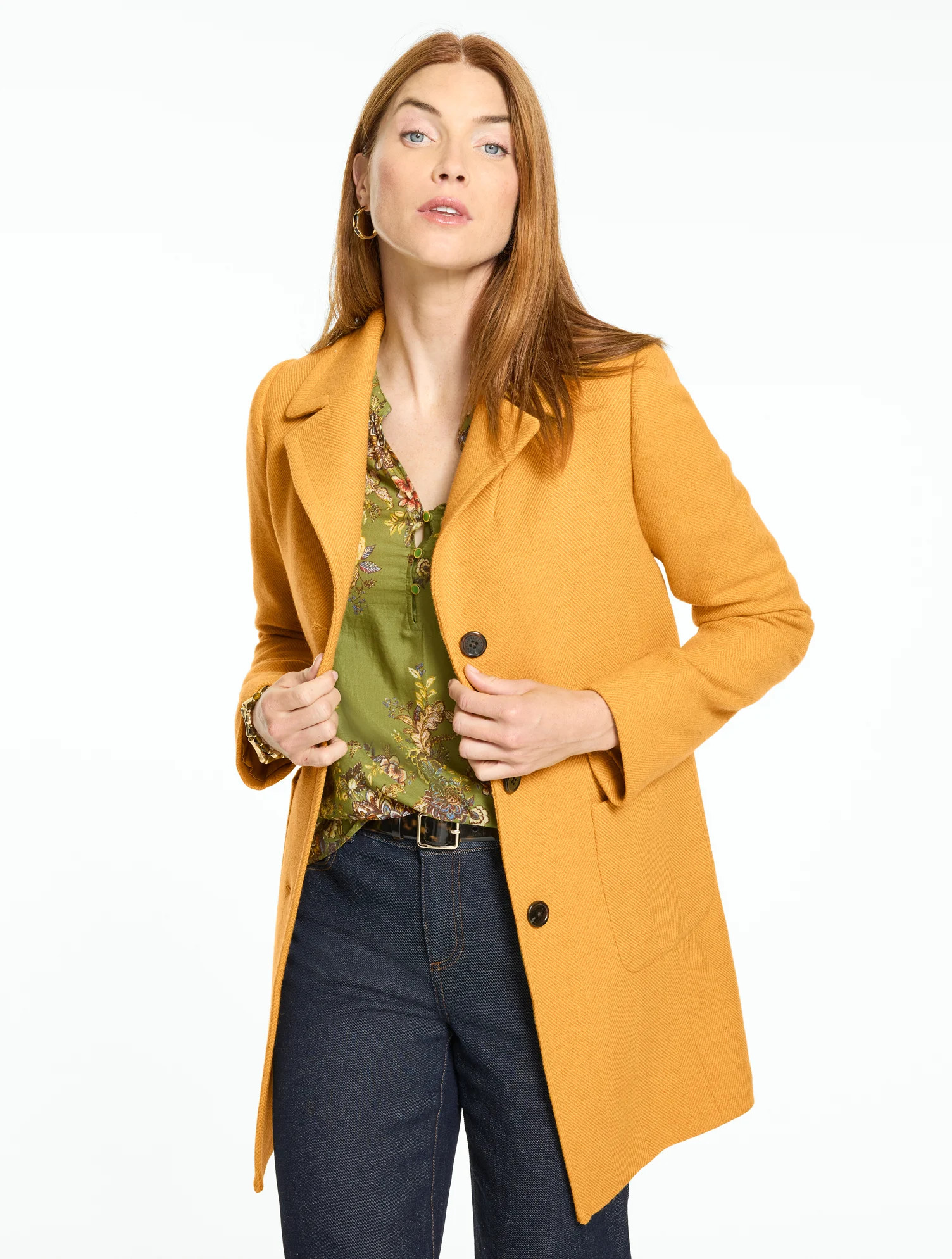 Petite - Herringbone Wool Blend Coat - Amber Gold - Small Talbots | Talbots