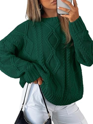 Trendy Queen Women's Oversized Cable Knit Crewneck Sweaters | Amazon (US)