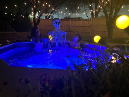 When spooky season and second summer overlap 💀💦🍿#WalmartPartner #IYWYK

The newest member of our family is this huuuge skeleton that’s one of my favorite #WalmartFinds ever! He’s 84” tall and loves a Saturday night hot tub and popcorn sesh as much as the rest of us. If you need one for yourself you can check out my post on LTK! 