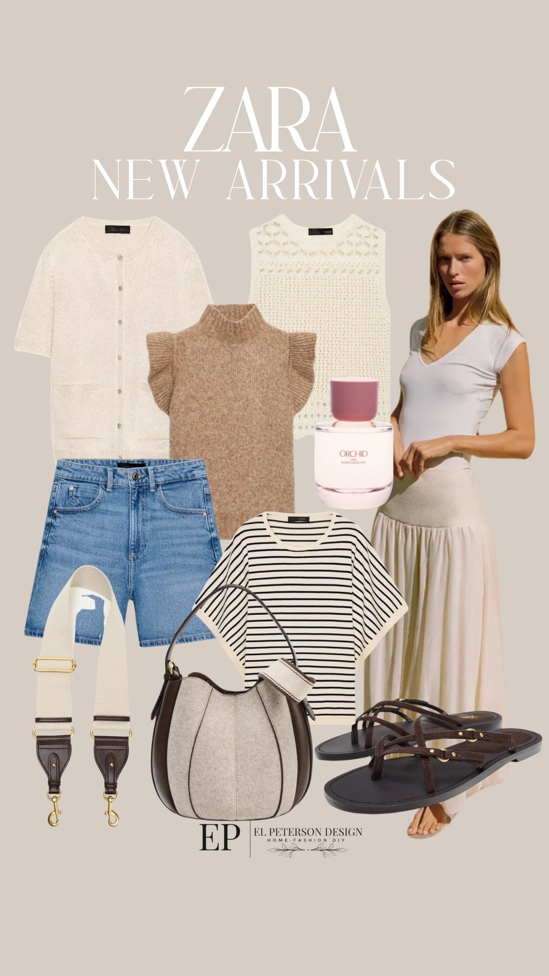 Zara 
New arrivals
Bubble skirt
Top
Shorts 
Purse strap
Perfume
Purse
Sandals 
Short sleeve cardigan