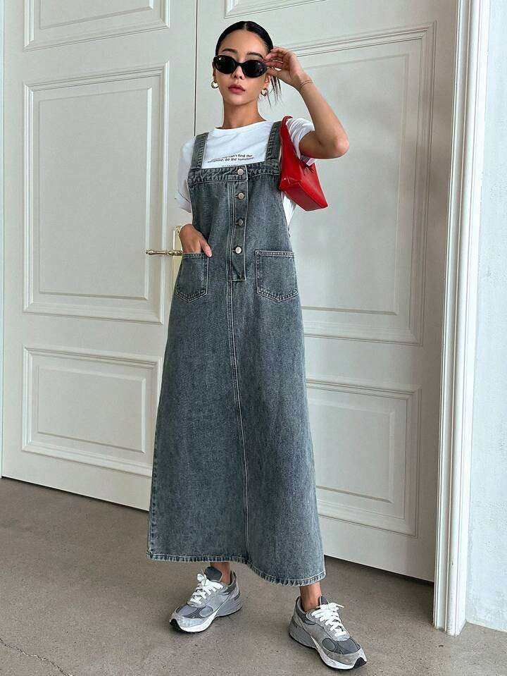 DAZY Dubbele zak Denim overall jurk Zonder T-shirt | SHEIN