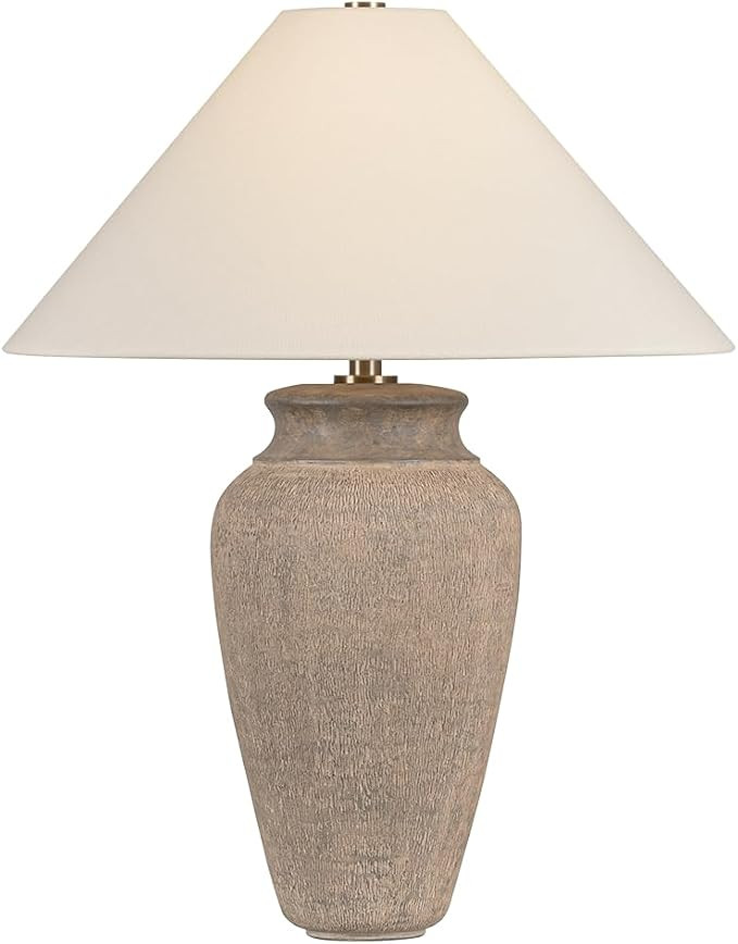Troy Lighting Vessel 1-Light Table Lamp | Patina Brass | White Linen Shade | Textural Umber Ceram... | Amazon (US)