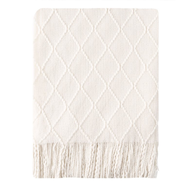 Battilo White Throw Blanket Soft Lightweight Cream Textured Decorative Knitted Blanket with Tasse... | Walmart (US)