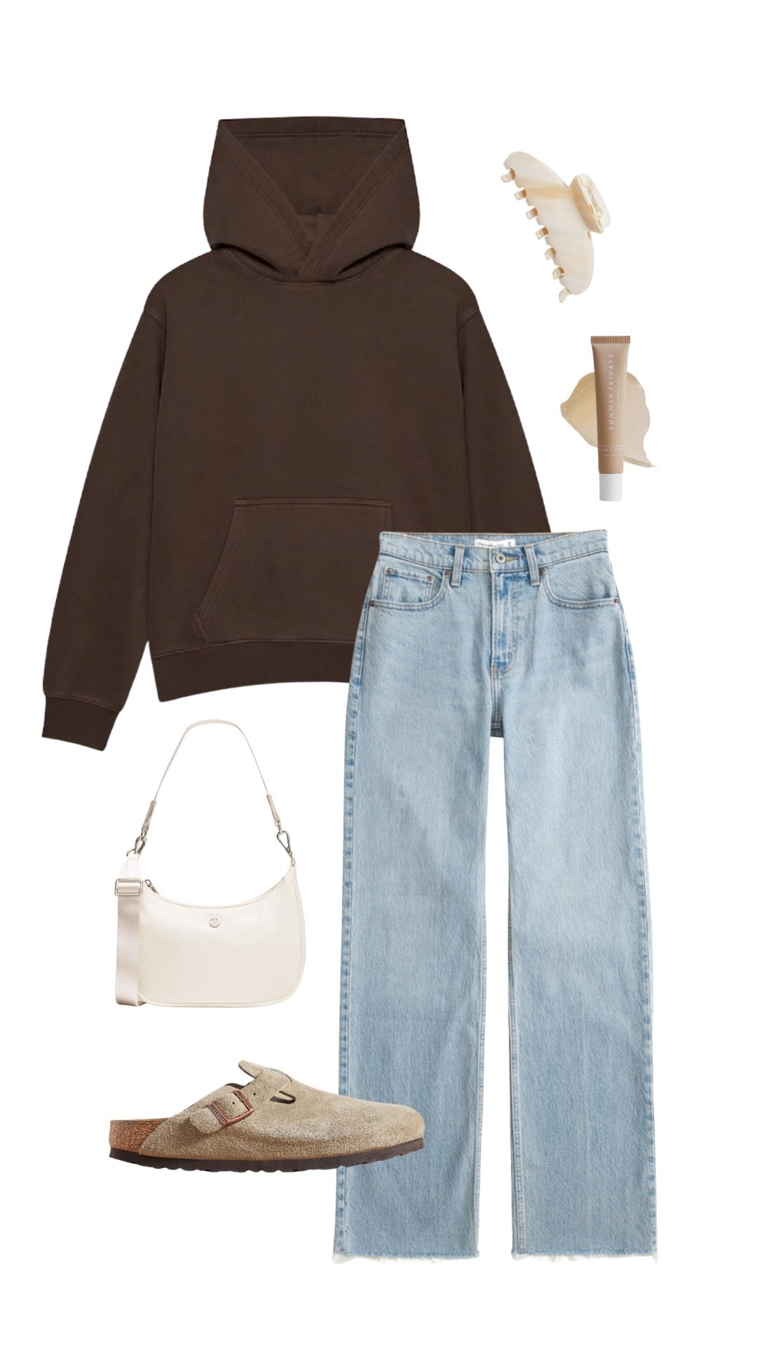 Cute comfy sweatshirt and jeans outfit inspo. Abercrombie jeans are on sale right now with 25% off in the app! #abercrombie #aritzia #lululemon #summerfridays #birkenstock 

#LTKSeasonal #LTKSaleAlert