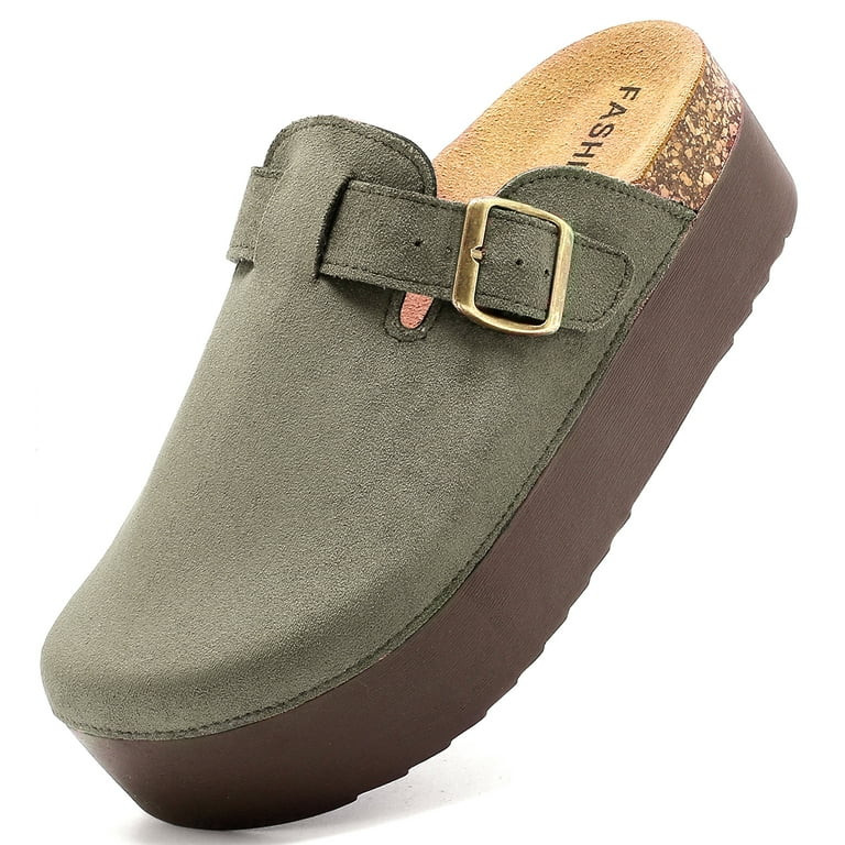 Women's Suede Clogs Leather Platform Mules Cork Footbed Sandals Comfort Potato Shoes with Arch Su... | Walmart (US)